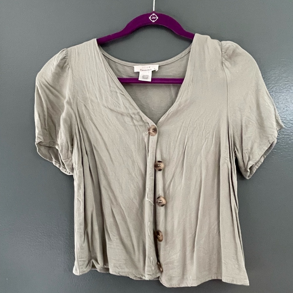 Olive green button down v-neck shirt